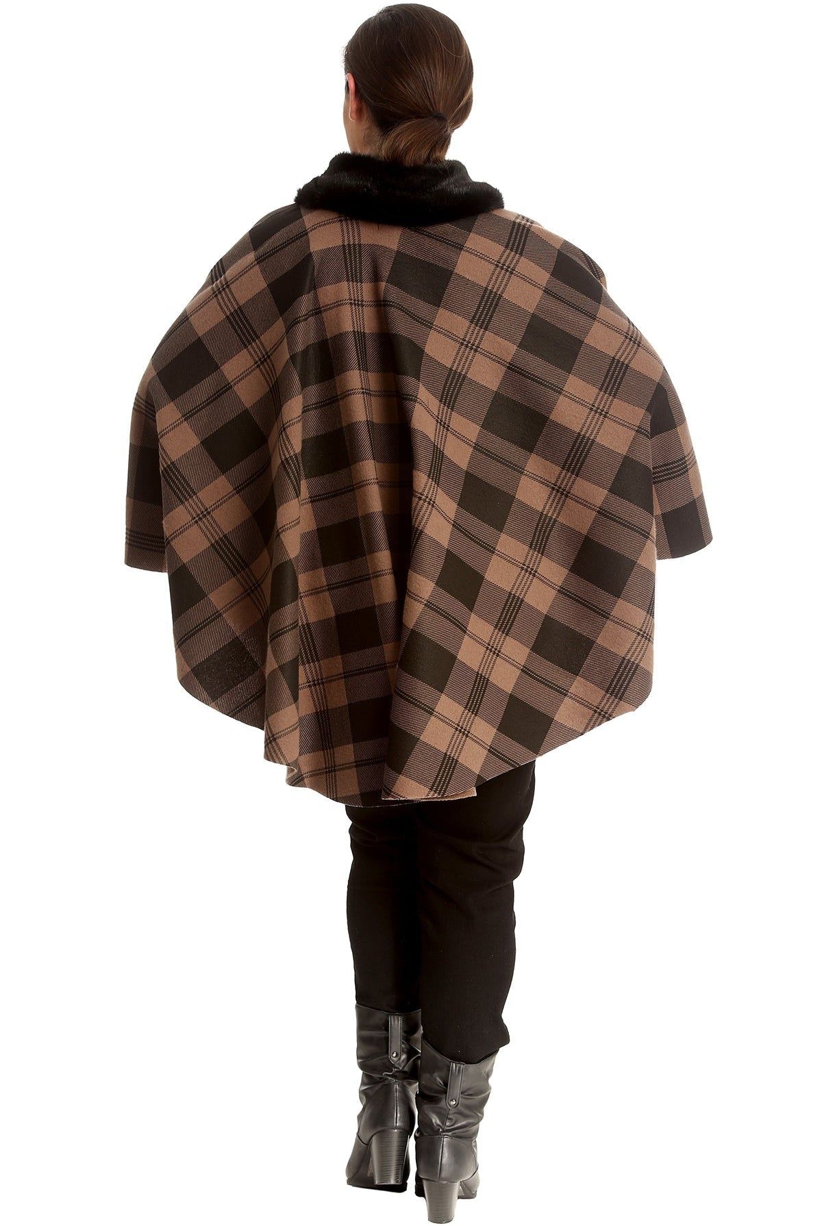 Faux Fur Check Tartan Cape Shawl Poncho Tops WearAll