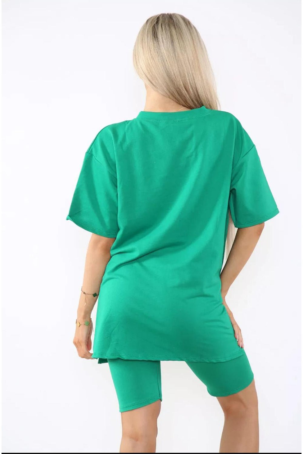 Love Side Slit Cycling Short and T-Shirts Co-Ord Two Piece Set with Front Love Slogan Co-Ord WearAll