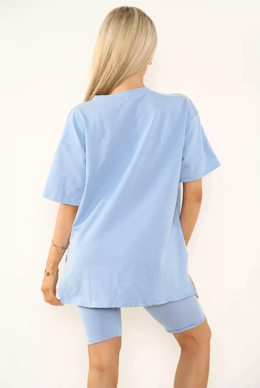 Love Side Slit Cycling Short and T-Shirts Co-Ord Two Piece Set with Front Love Slogan Co-Ord WearAll