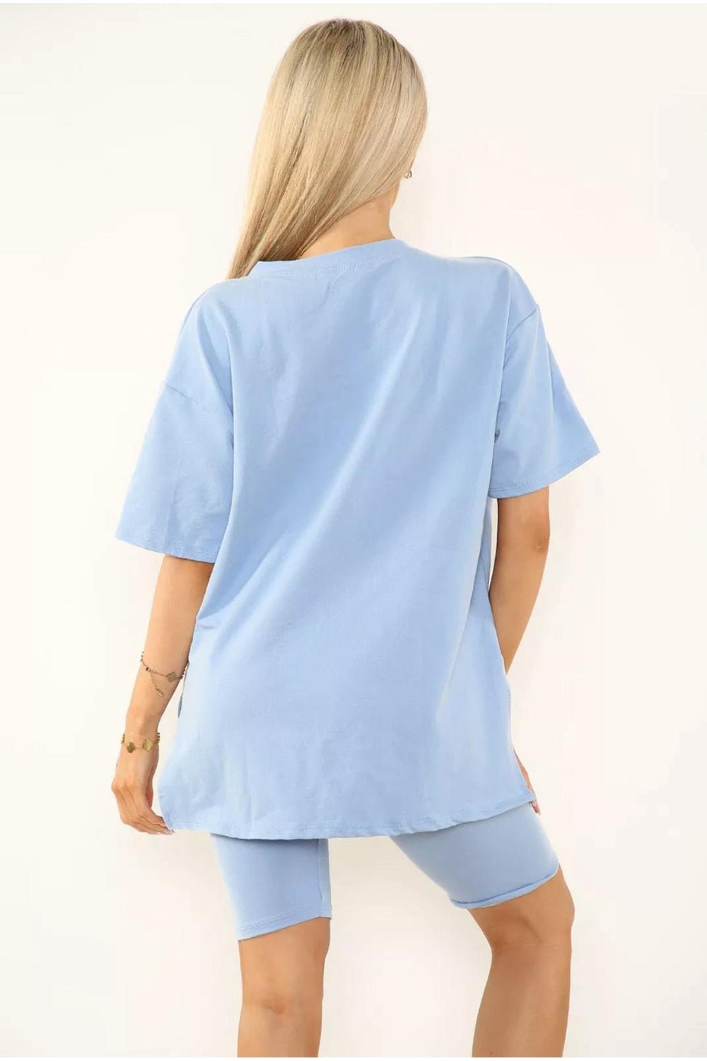 Love Side Slit Cycling Short and T-Shirts Co-Ord Two Piece Set with Front Love Slogan Co-Ord WearAll