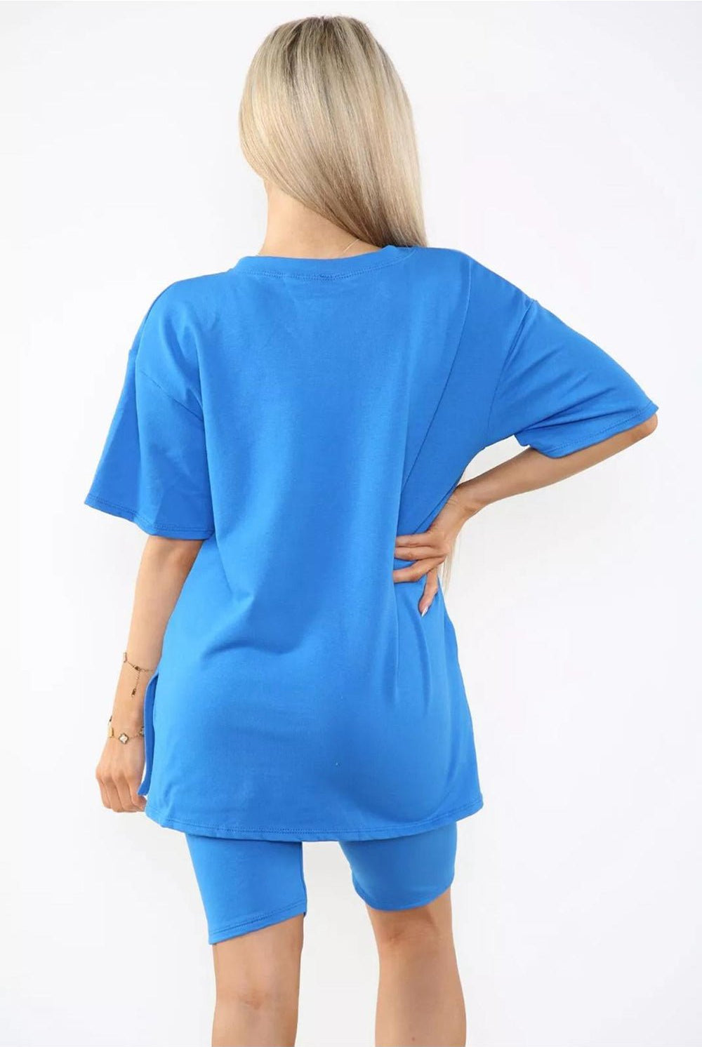 Love Side Slit Cycling Short and T-Shirts Co-Ord Two Piece Set with Front Love Slogan Co-Ord WearAll