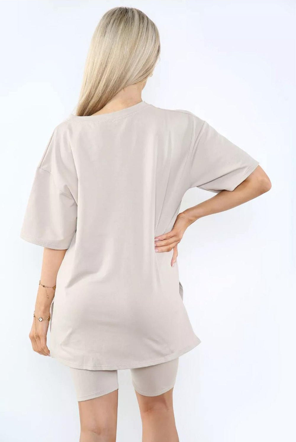 Love Side Slit Cycling Short and T-Shirts Co-Ord Two Piece Set with Front Love Slogan Co-Ord WearAll