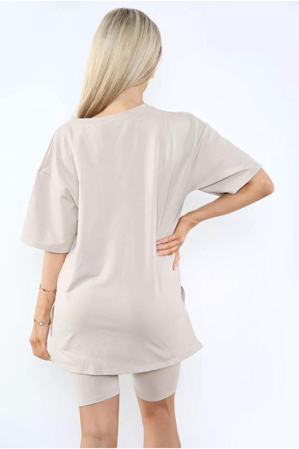 Love Side Slit Cycling Short and T-Shirts Co-Ord Two Piece Set with Front Love Slogan Co-Ord WearAll