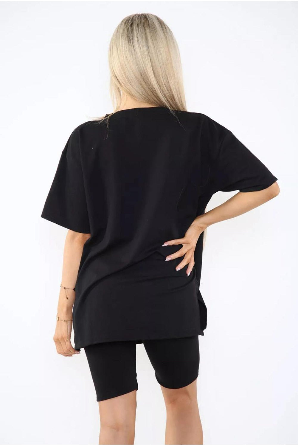 Love Side Slit Cycling Short and T-Shirts Co-Ord Two Piece Set with Front Love Slogan Co-Ord WearAll