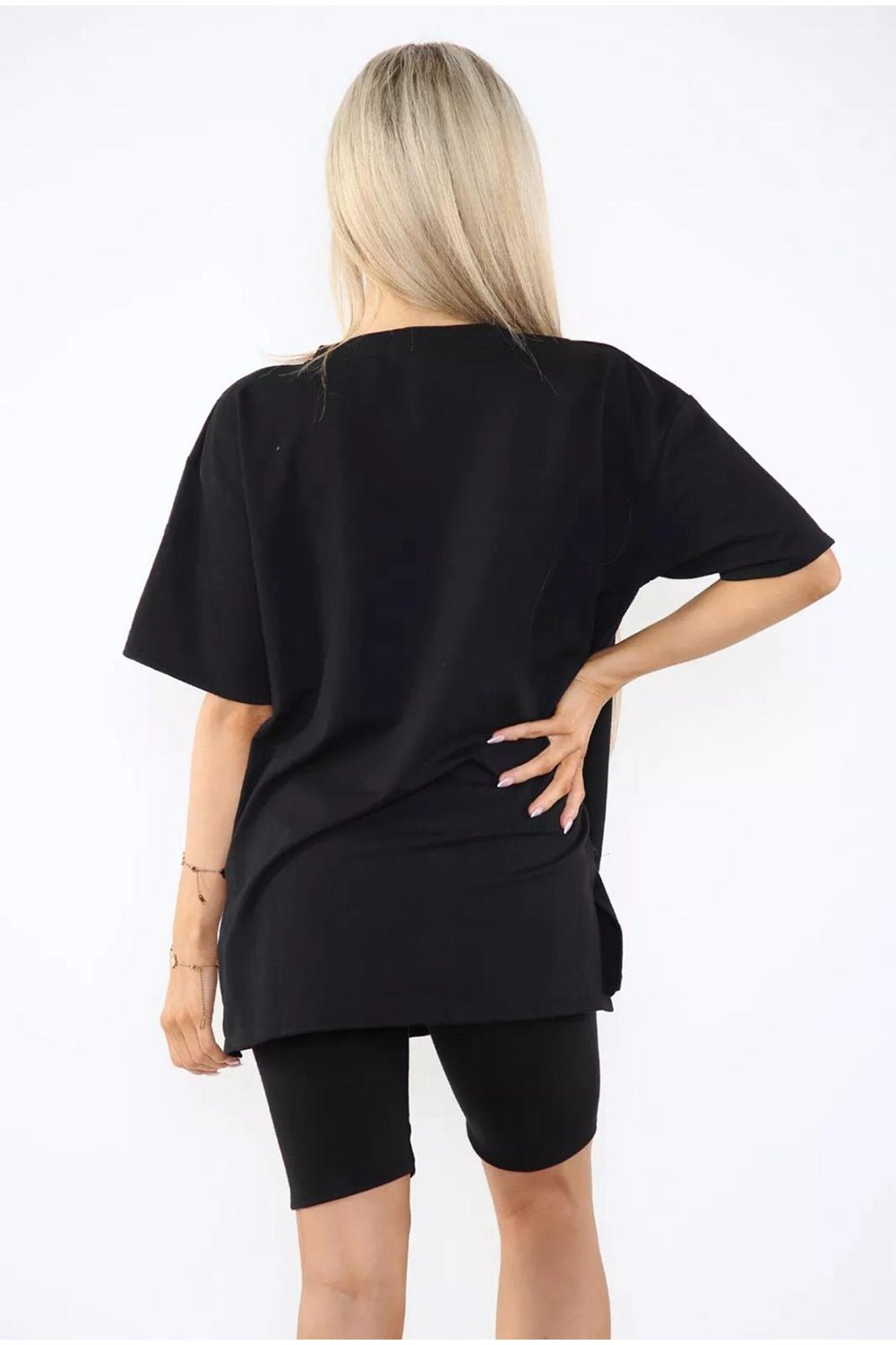 Love Side Slit Cycling Short and T-Shirts Co-Ord Two Piece Set with Front Love Slogan Co-Ord WearAll