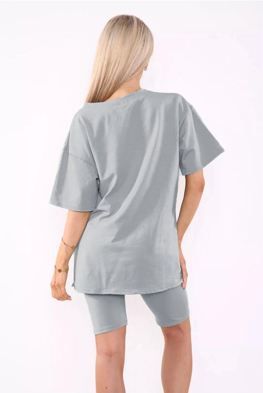 Love Side Slit Cycling Short and T-Shirts Co-Ord Two Piece Set with Front Love Slogan Co-Ord WearAll