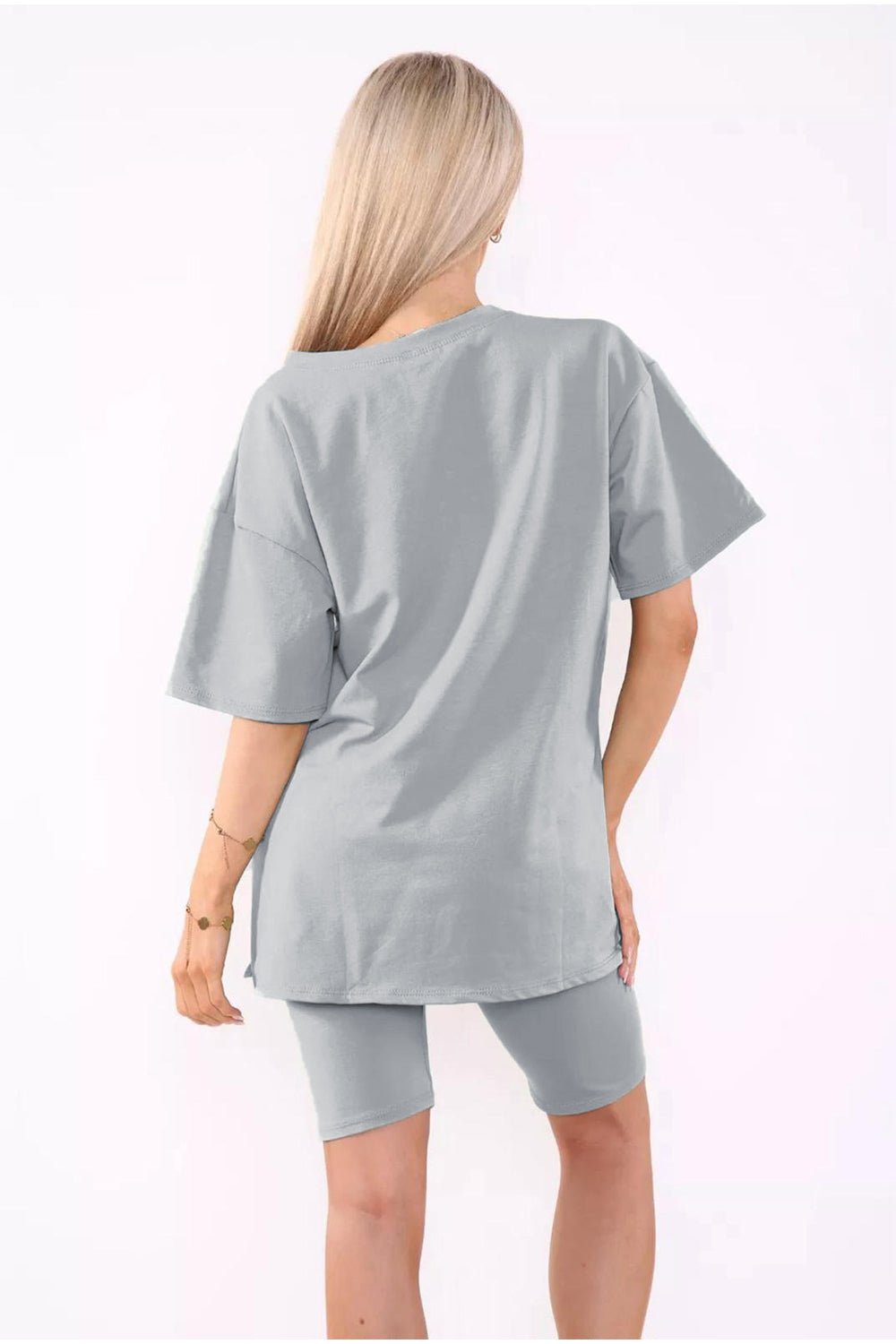 Love Side Slit Cycling Short and T-Shirts Co-Ord Two Piece Set with Front Love Slogan Co-Ord WearAll