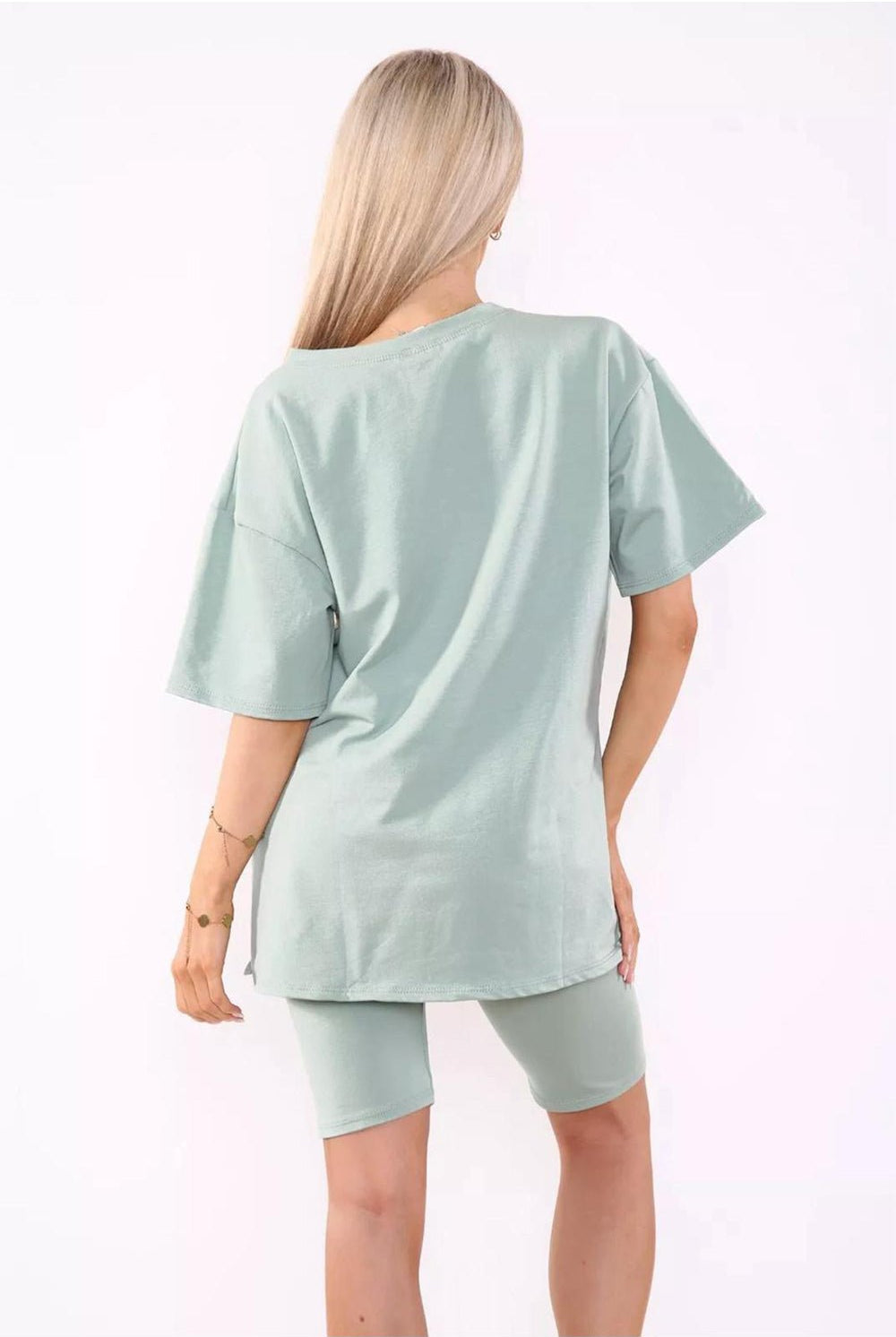 Love Side Slit Cycling Short and T-Shirts Co-Ord Two Piece Set with Front Love Slogan Co-Ord WearAll