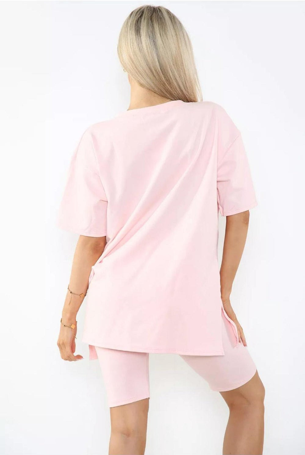 Love Side Slit Cycling Short and T-Shirts Co-Ord Two Piece Set with Front Love Slogan Co-Ord WearAll