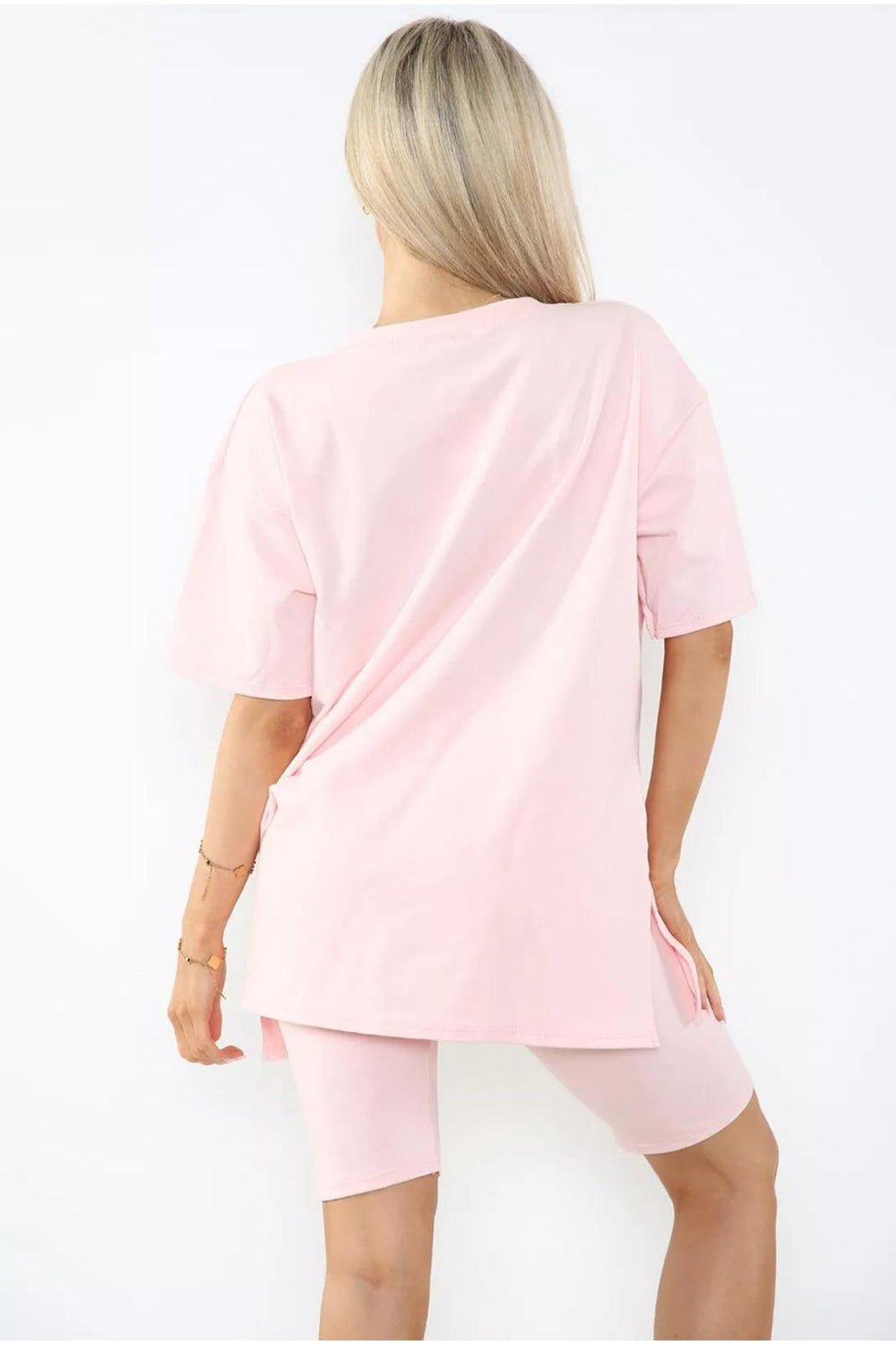 Love Side Slit Cycling Short and T-Shirts Co-Ord Two Piece Set with Front Love Slogan Co-Ord WearAll