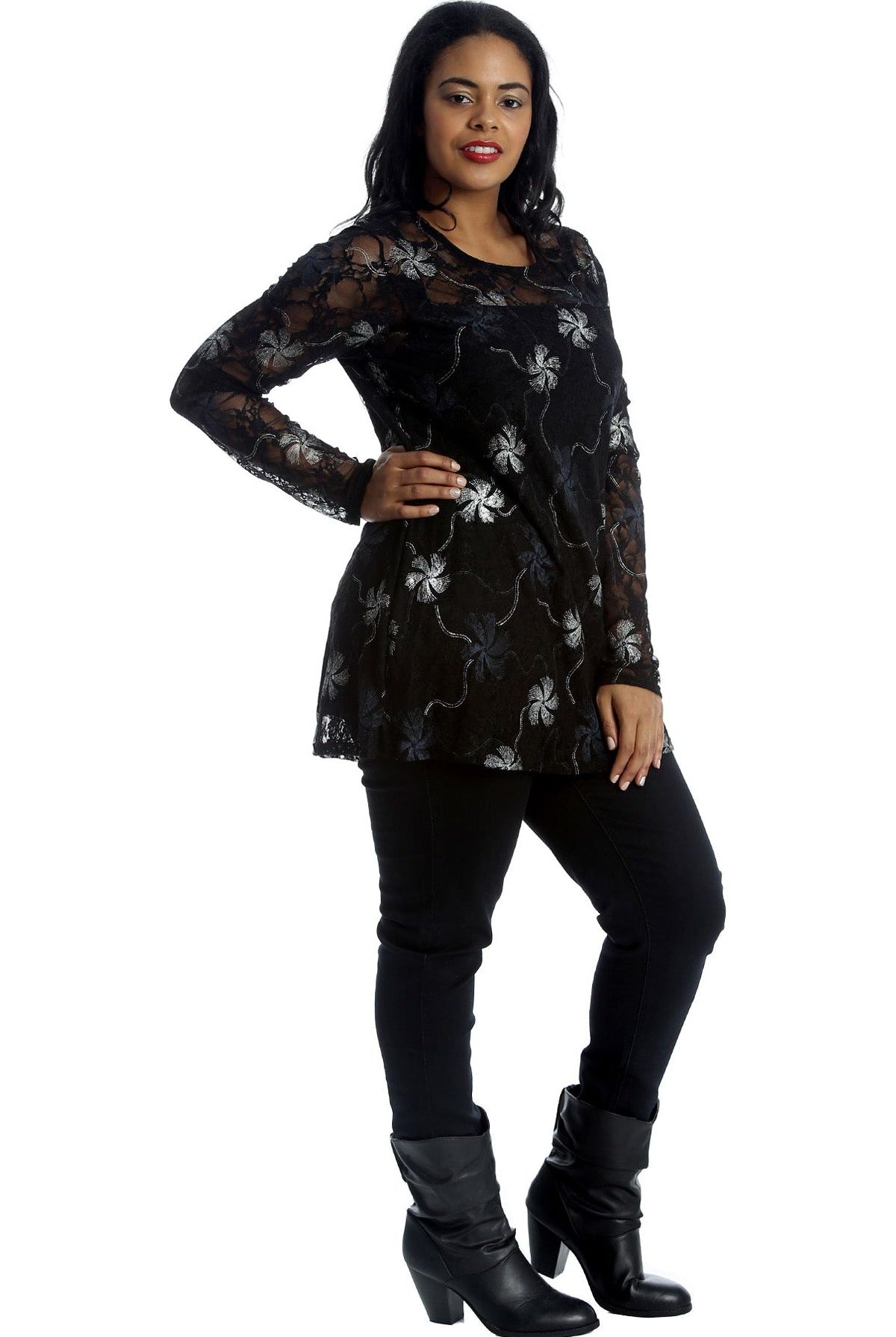 Lurex Glitter Lined Print Long Sleeve Dress WearAll