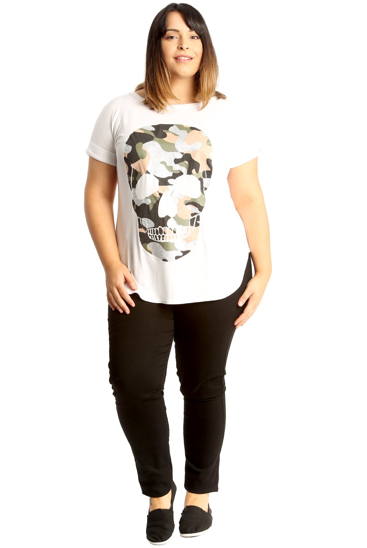 Glitter Skull Print Top Tops WearAll