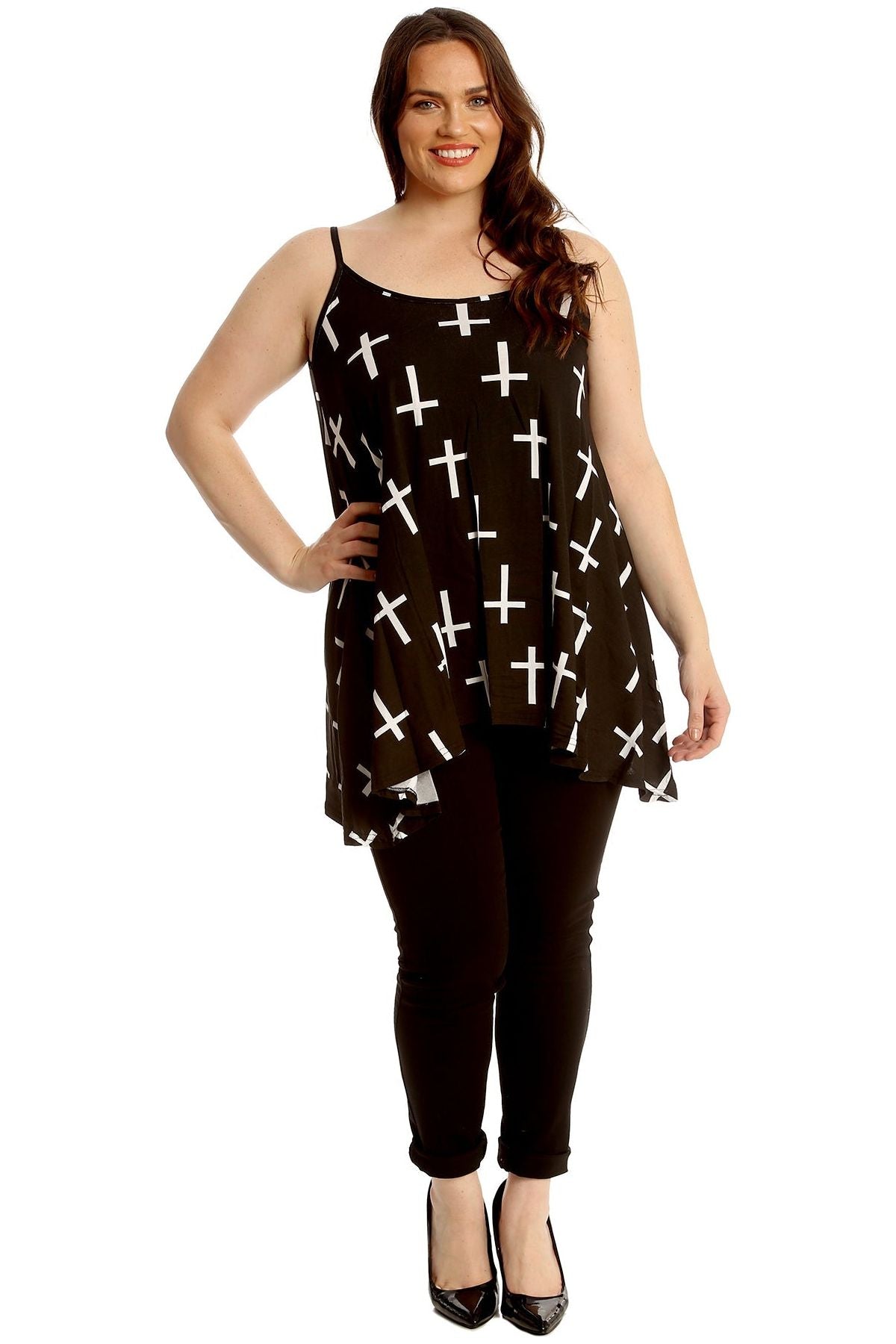 Black White Cross Print Strappy Dress Vest Top Dress WearAll