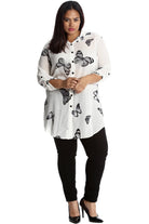 Butterfly Print Side Slit Curved Hem Top Tops WearAll