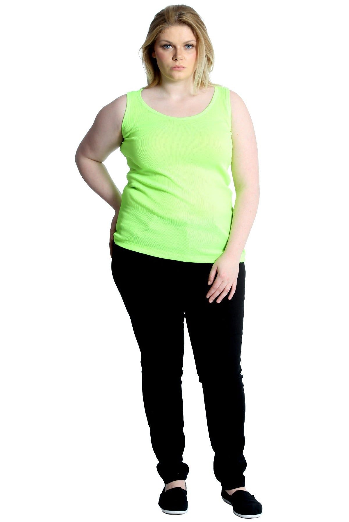 Plain Ribbed Neck Vest Top Tops WearAll