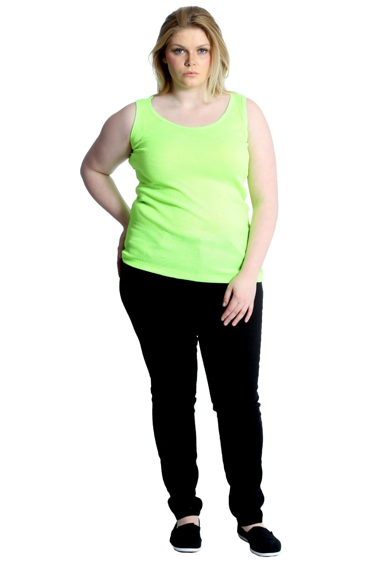 Plain Ribbed Neck Vest Top Tops WearAll