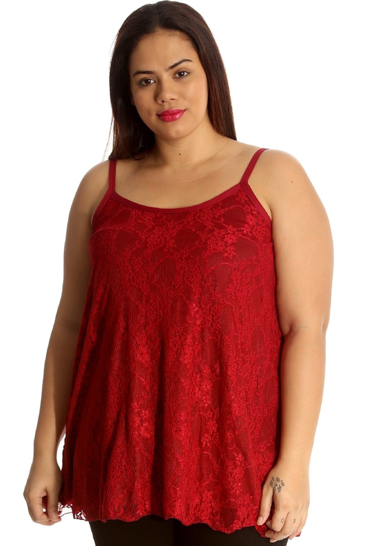 Lace Chiffon Sheer Lined Swing Vest Tops WearAll Red 12-14