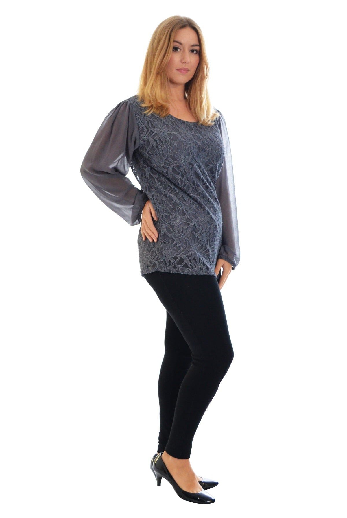 Lace Lined Sheer Sleeve Chiffon Tunic Top Tops WearAll