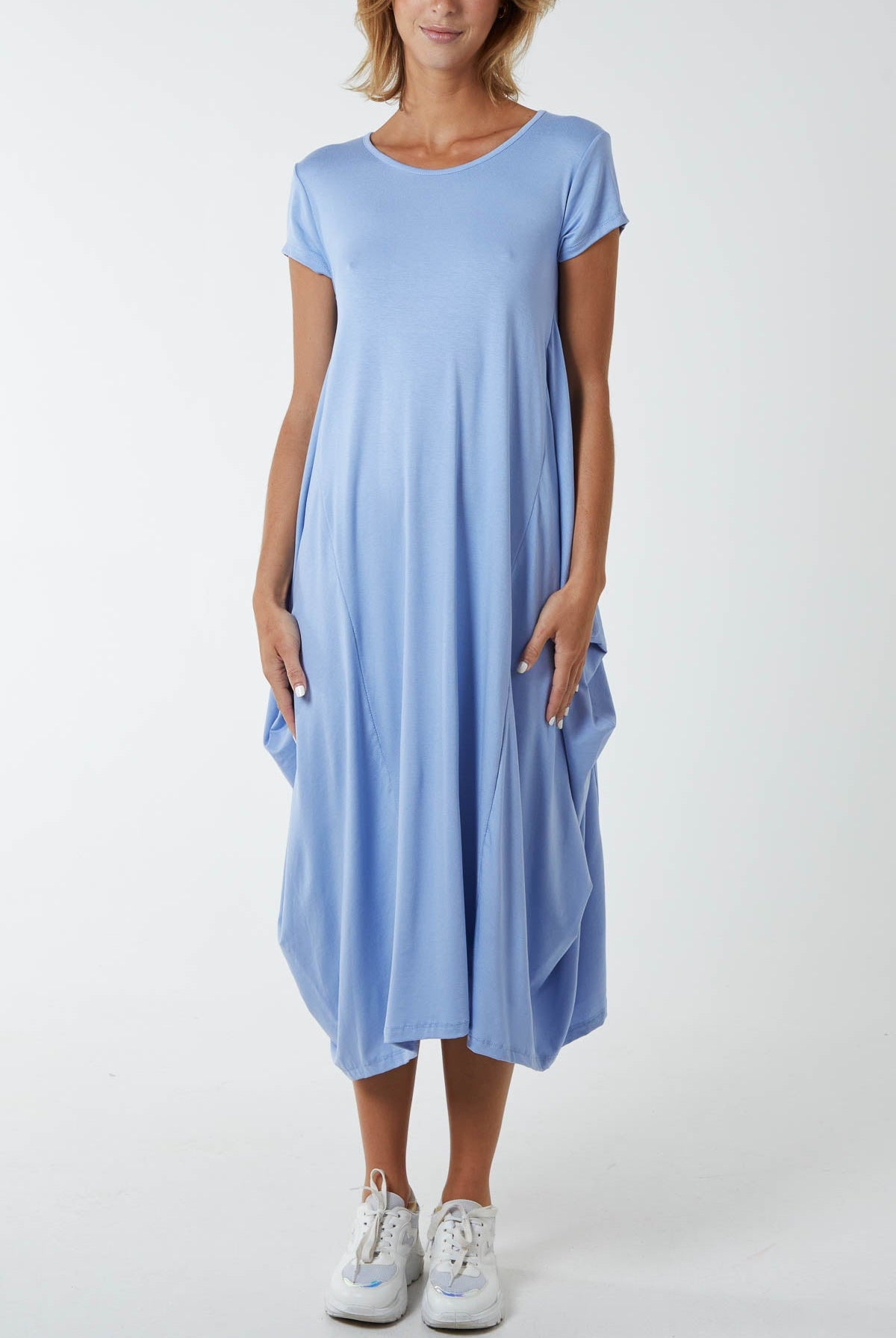 Cap Sleeve Plain Parachute Dress DMF2 WearAll Light Blue One Size