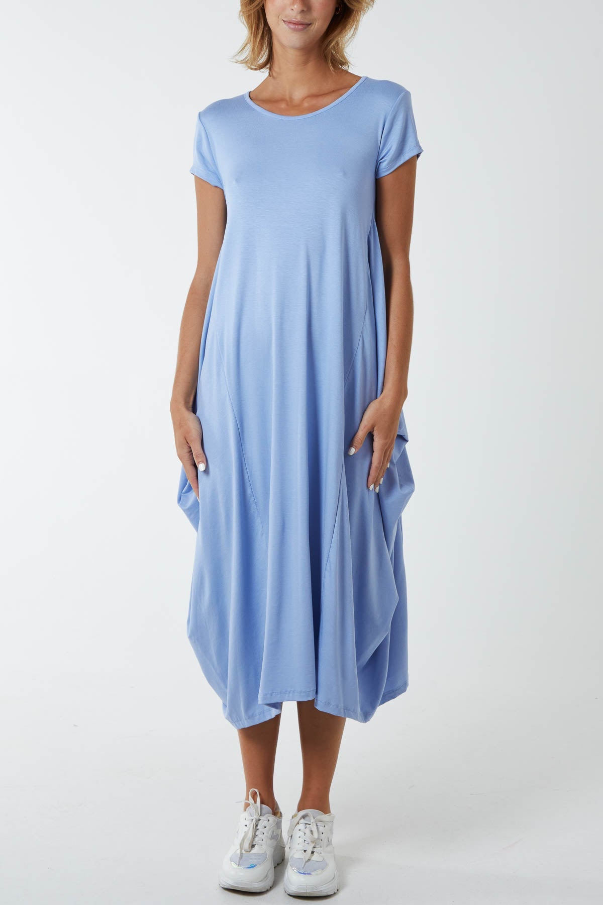 Cap Sleeve Plain Parachute Dress DMF2 WearAll Light Blue One Size