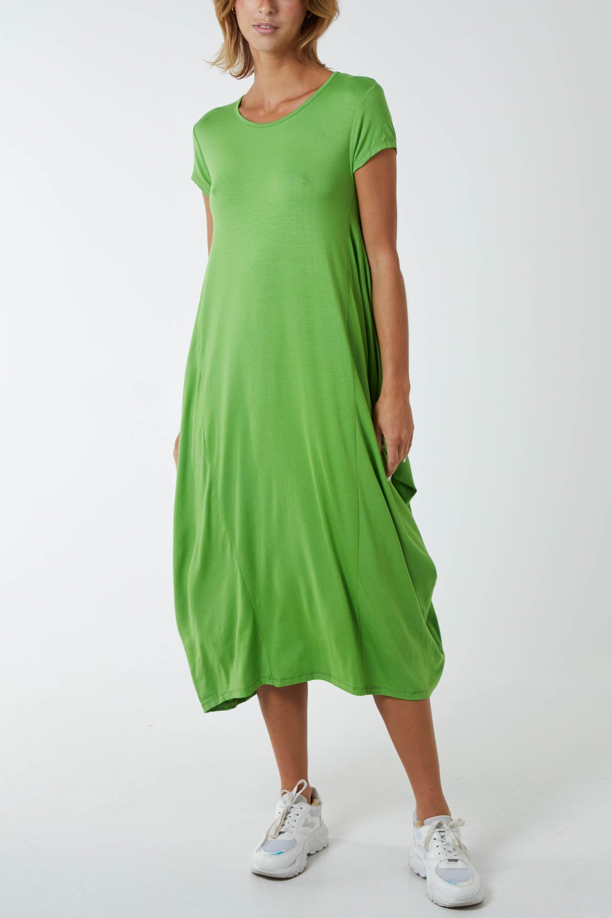 Cap Sleeve Plain Parachute Dress DMF2 WearAll Green One Size