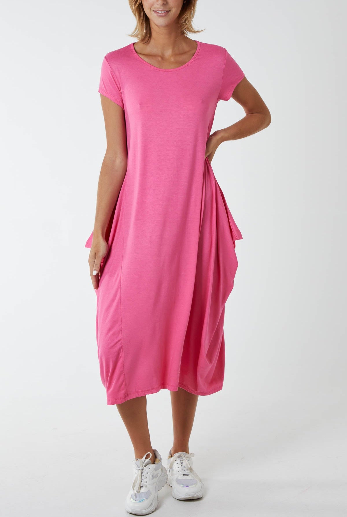 Cap Sleeve Plain Parachute Dress DMF2 WearAll Sugar Pink One Size