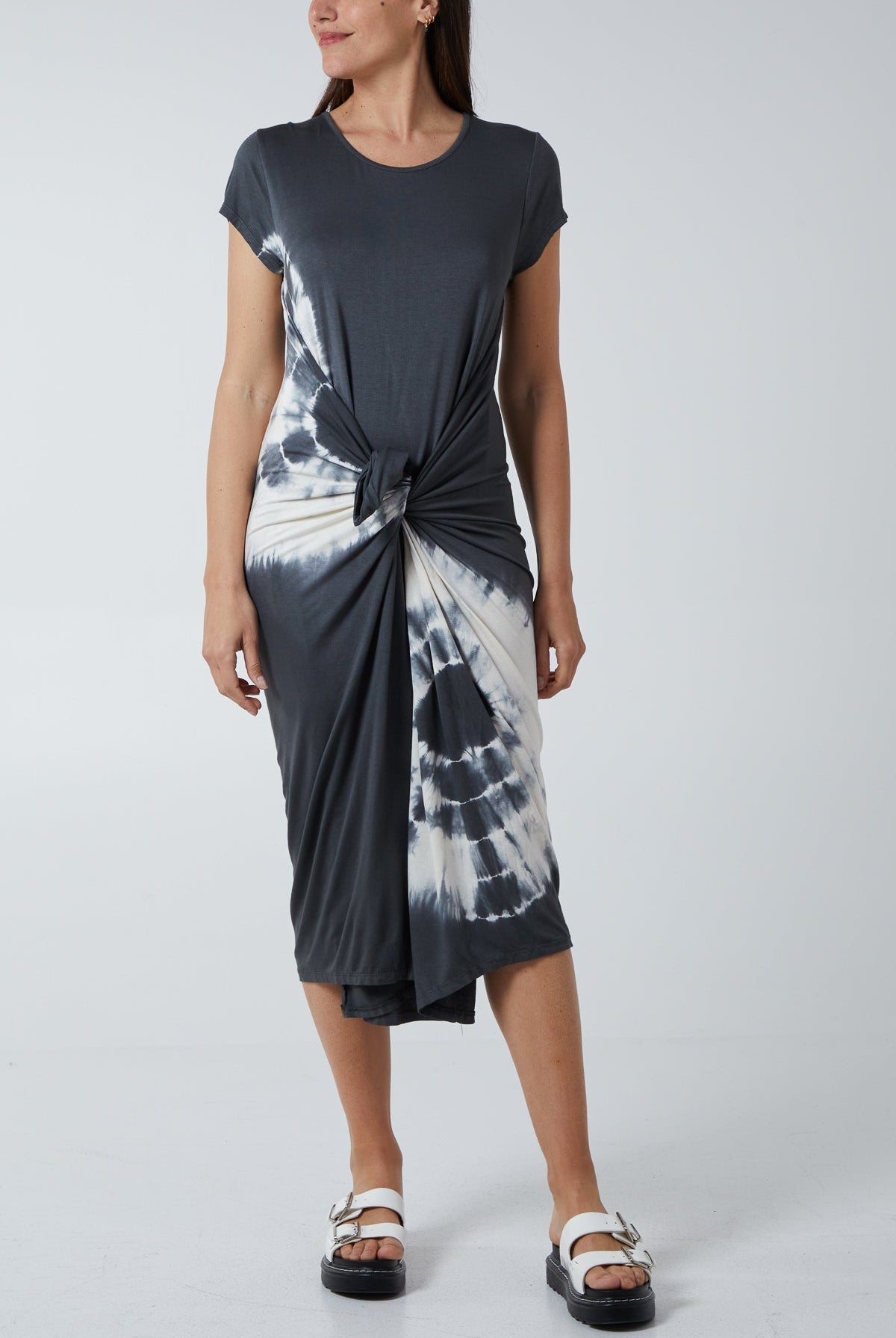Tie Dye Parachute Midi Dress DMF2 WearAll Charcoal One Size