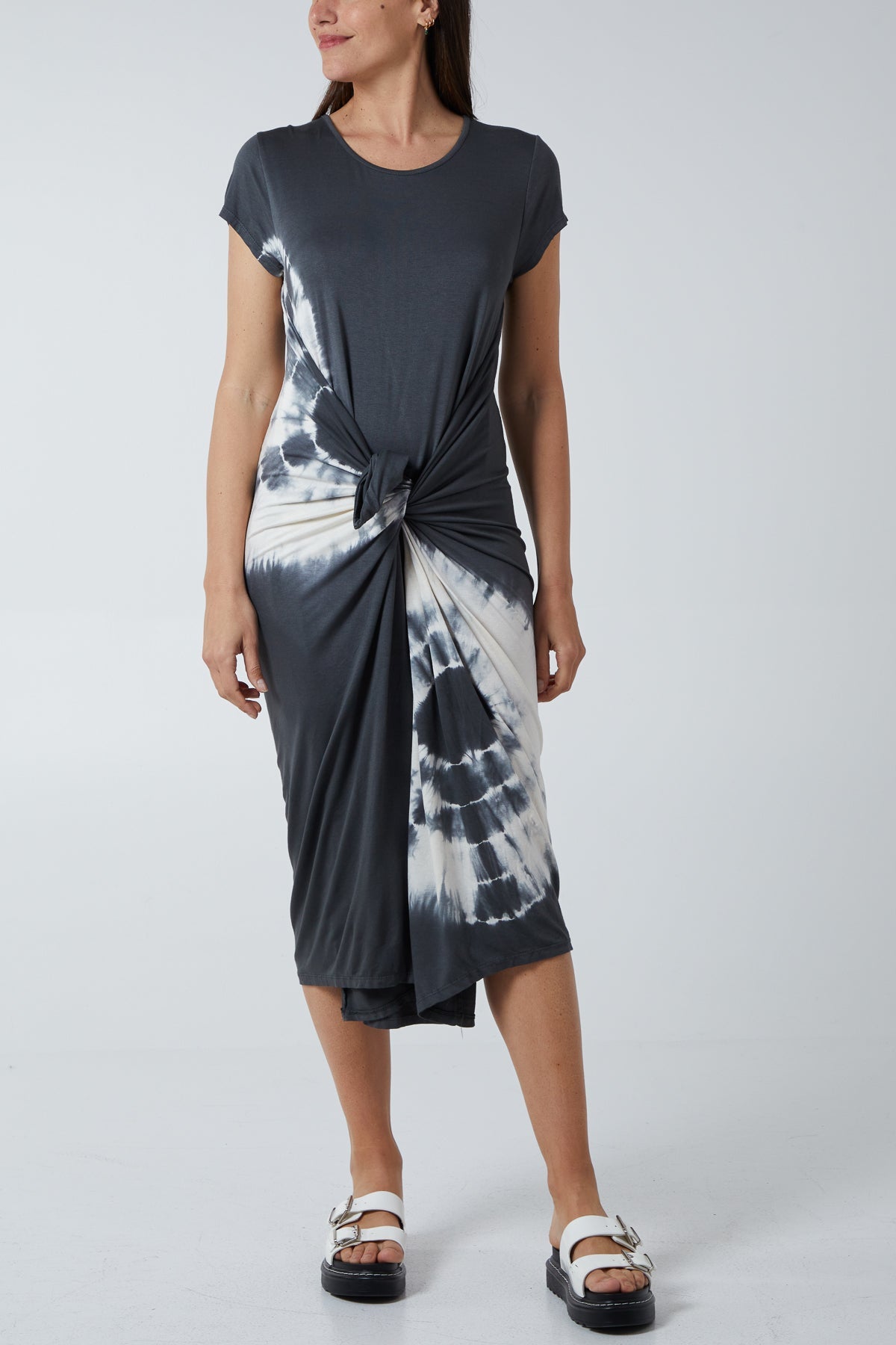 Tie Dye Parachute Midi Dress DMF2 WearAll Charcoal One Size