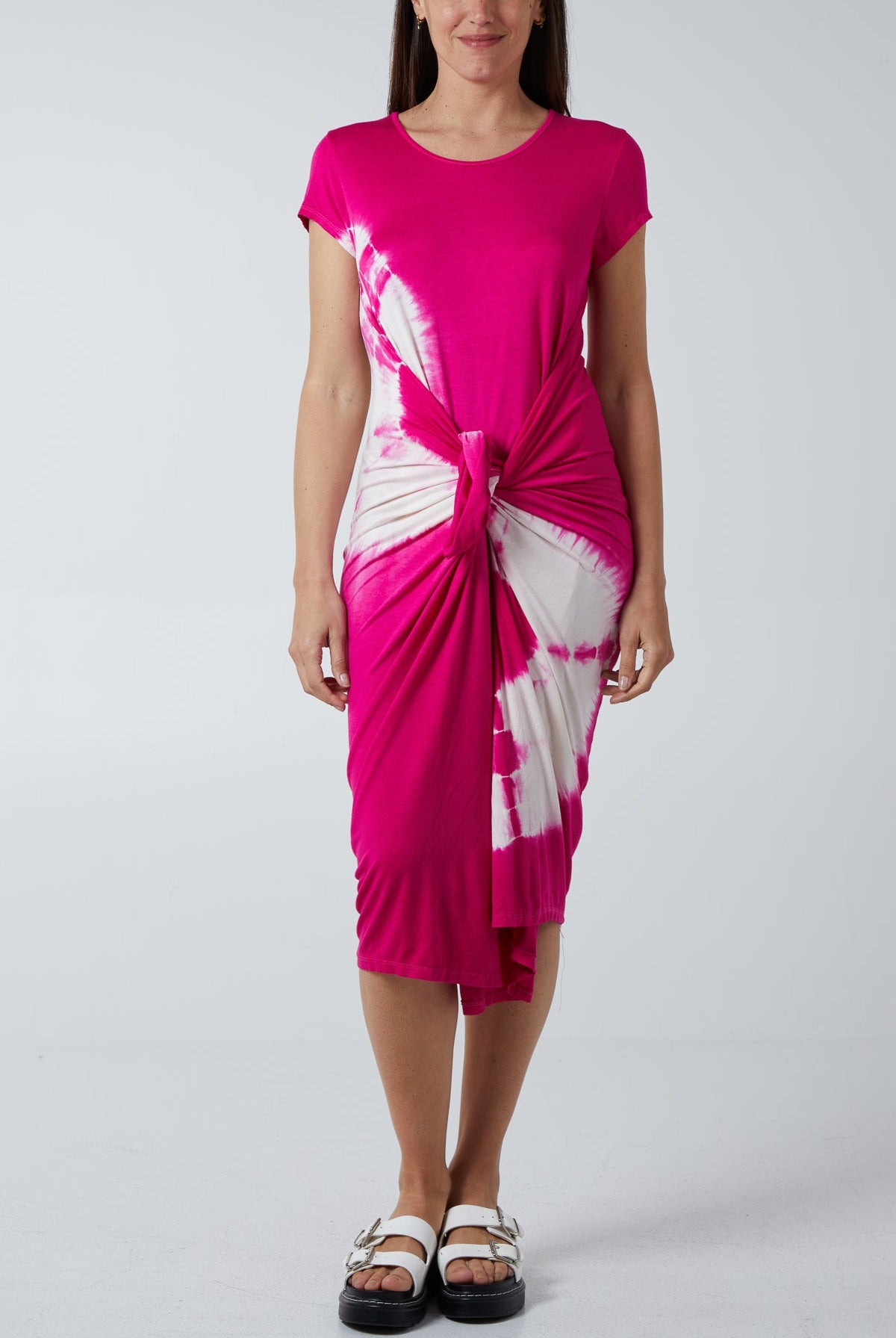 Tie Dye Parachute Midi Dress DMF2 WearAll Fuchsia One Size