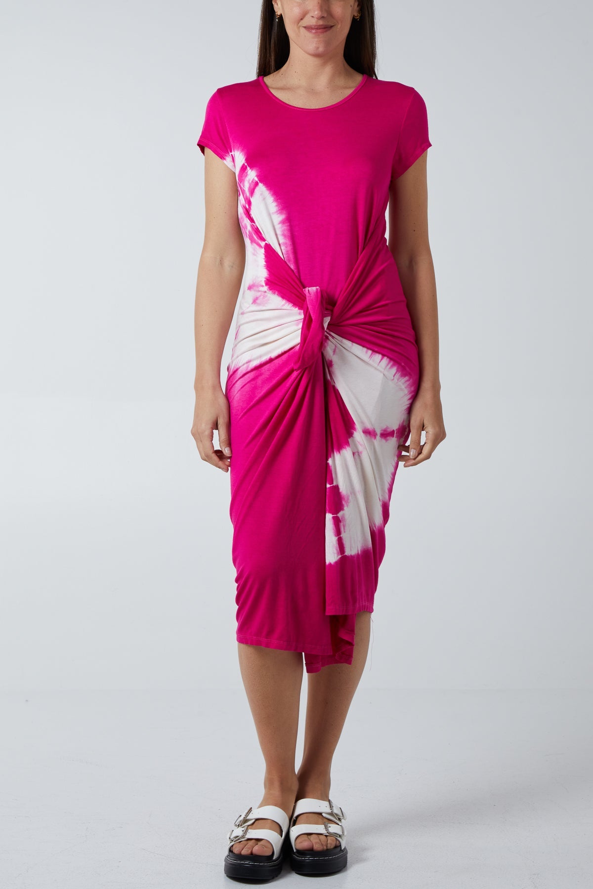 Tie Dye Parachute Midi Dress DMF2 WearAll Fuchsia One Size