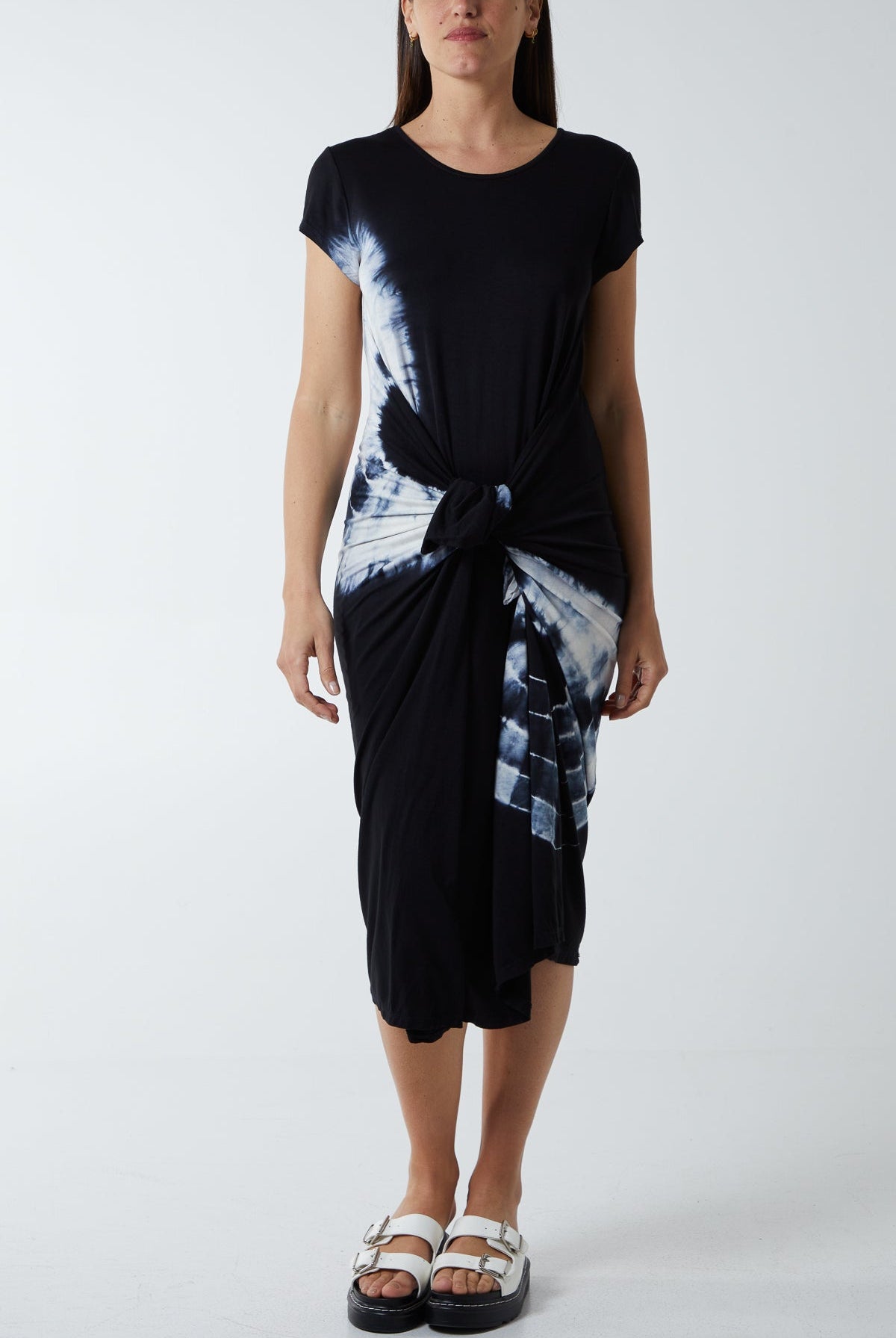 Tie Dye Parachute Midi Dress DMF2 WearAll Black One Size