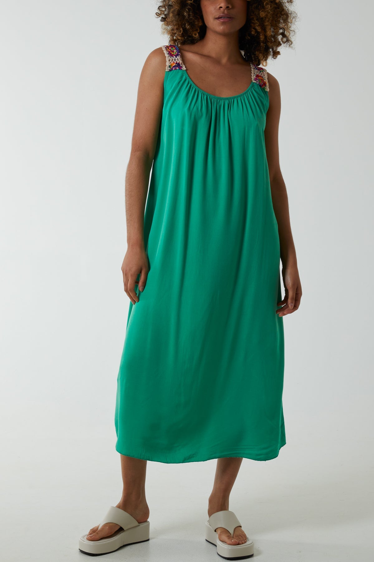 Crochet Sleeve Scoop Neck Midi Dress Dresses WearAll Jade One Size