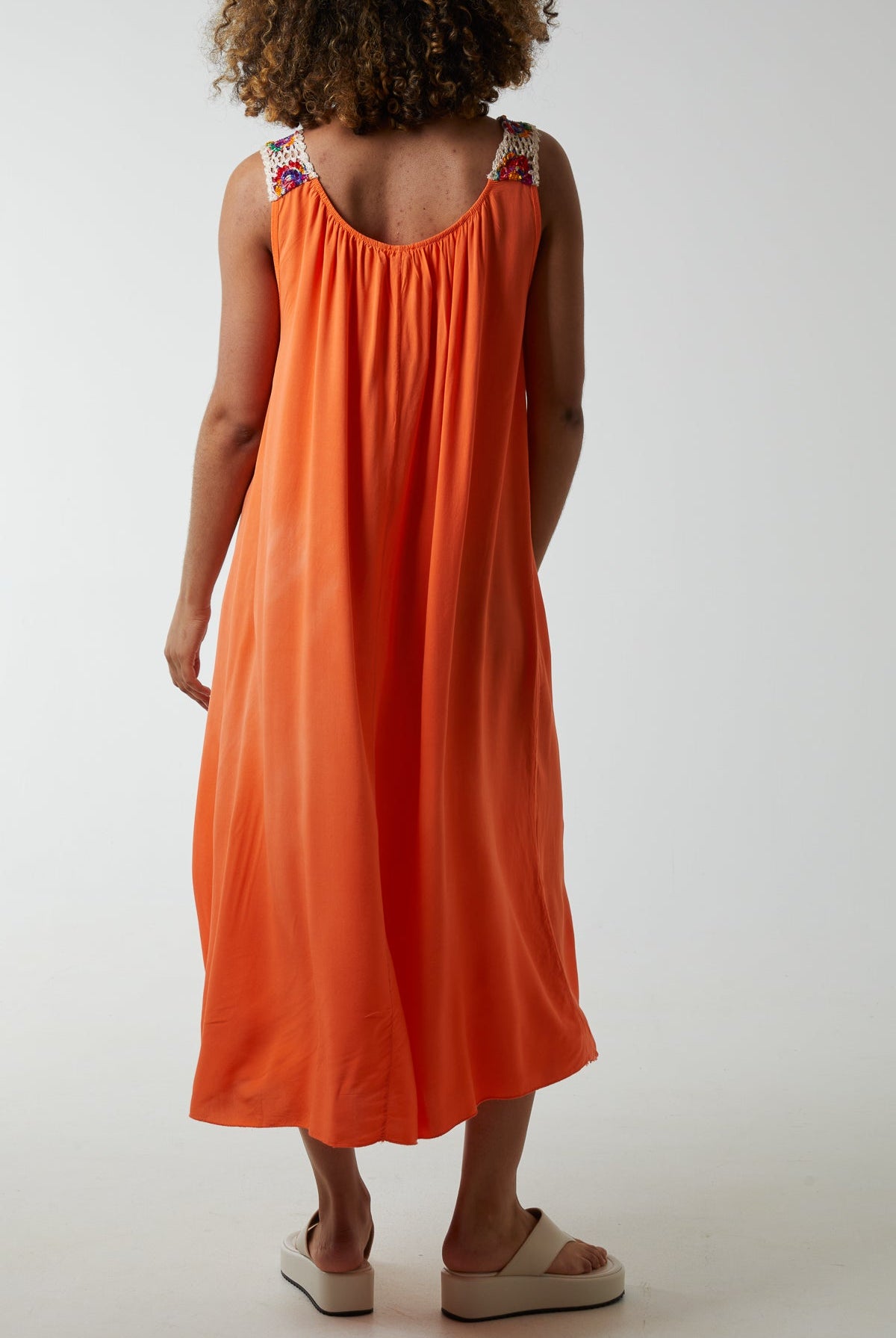 Crochet Sleeve Scoop Neck Midi Dress Dresses WearAll