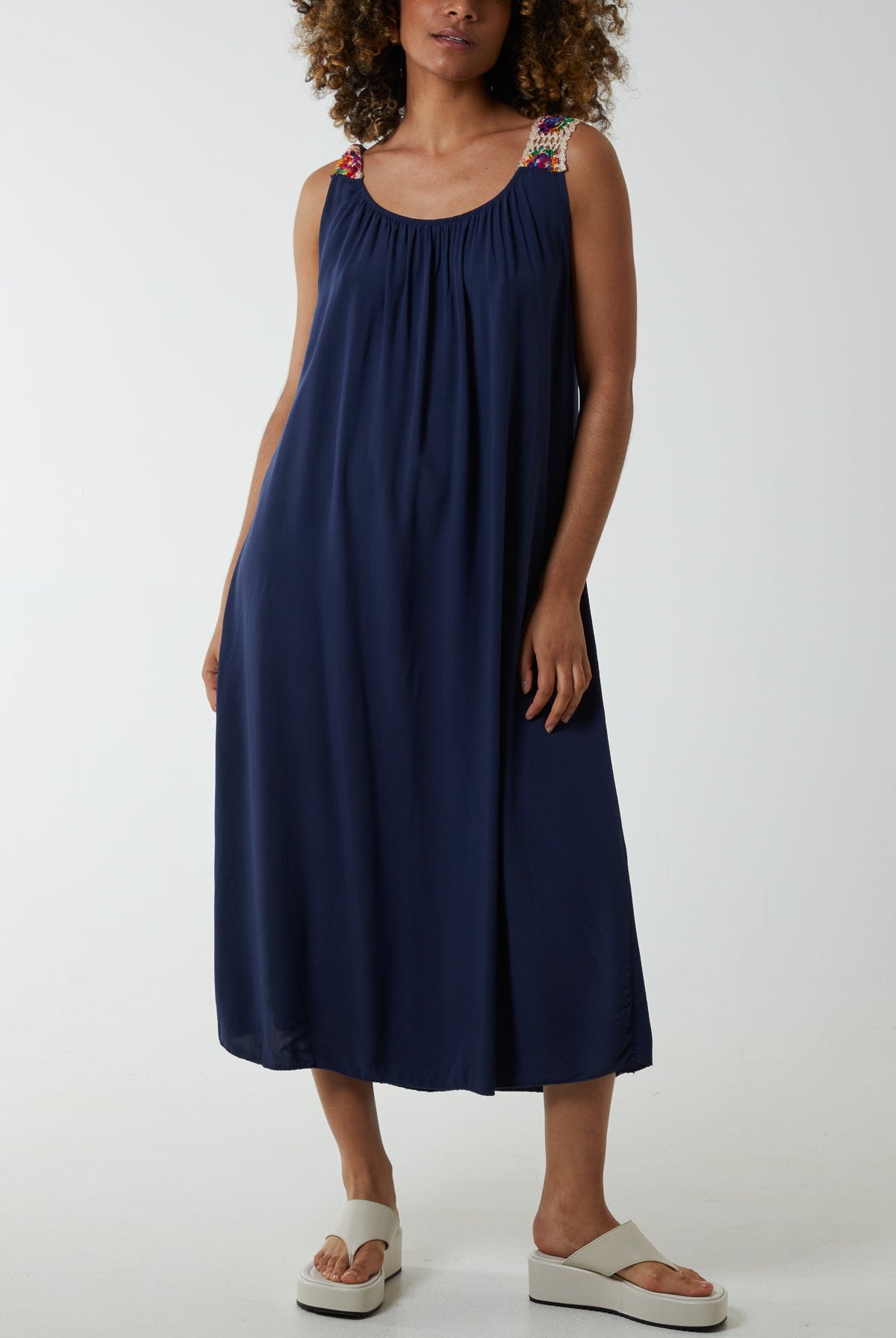 Crochet Sleeve Scoop Neck Midi Dress Dresses WearAll Navy One Size