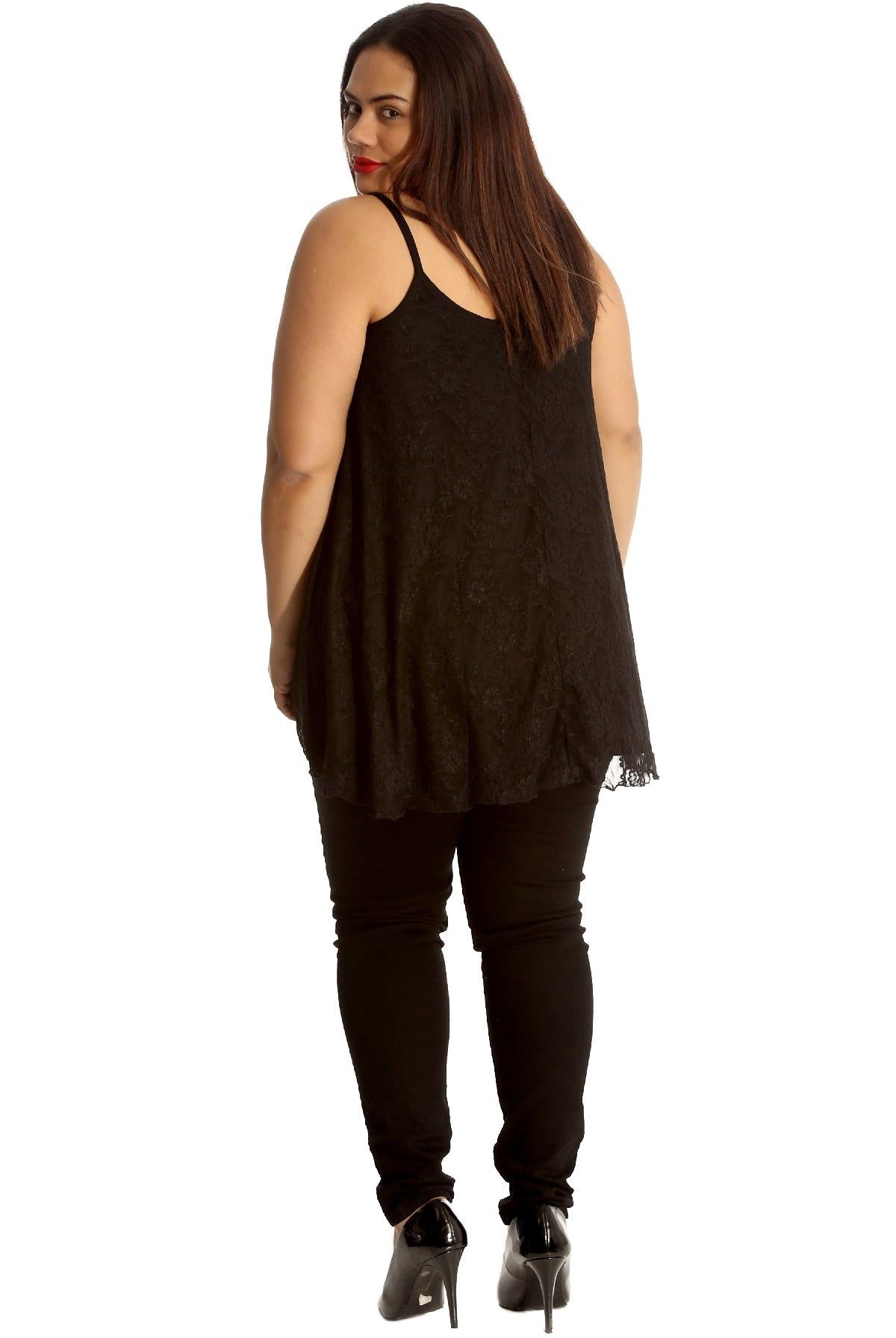 Lace Chiffon Sheer Lined Swing Vest Tops WearAll