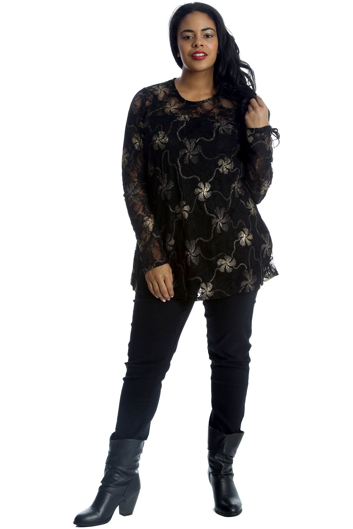 Lurex Glitter Lined Print Long Sleeve Dress WearAll