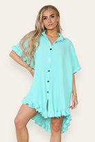 OverSized Italian Gold Button Pleated Frill Ruffle Dress Top Dress WearAll Mint One Size Fit (8-18)