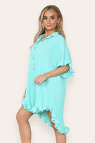 OverSized Italian Gold Button Pleated Frill Ruffle Dress Top Dress WearAll