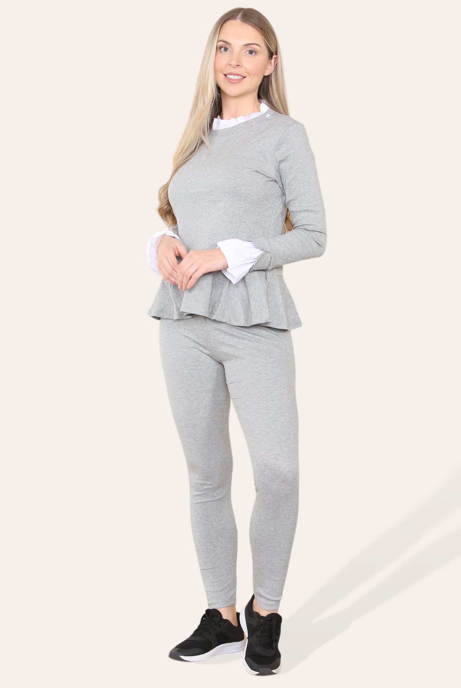 Peplum Frill Neck Suit Pleated Lounge Wear Set Loungewear WearAll