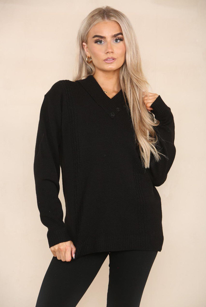V Neck Cable Knitted Jumper Jumper WearAll