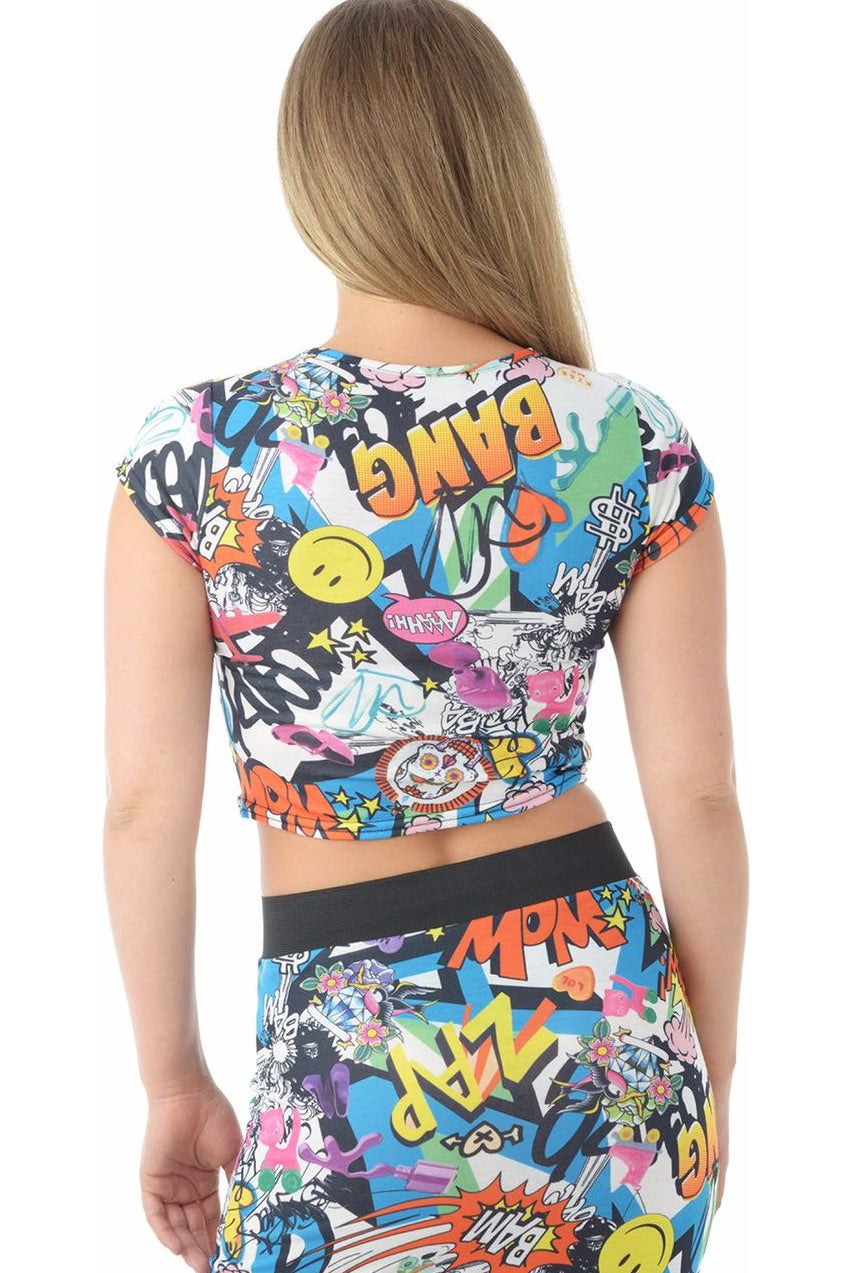 Printed Cap Sleeve Crop Top Tops WearAll