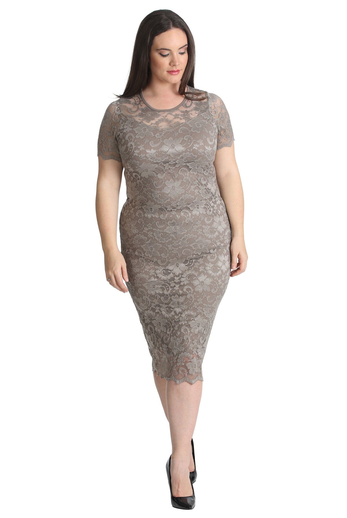 Lace Lined Short Bodycon Midi Dress Tops WearAll