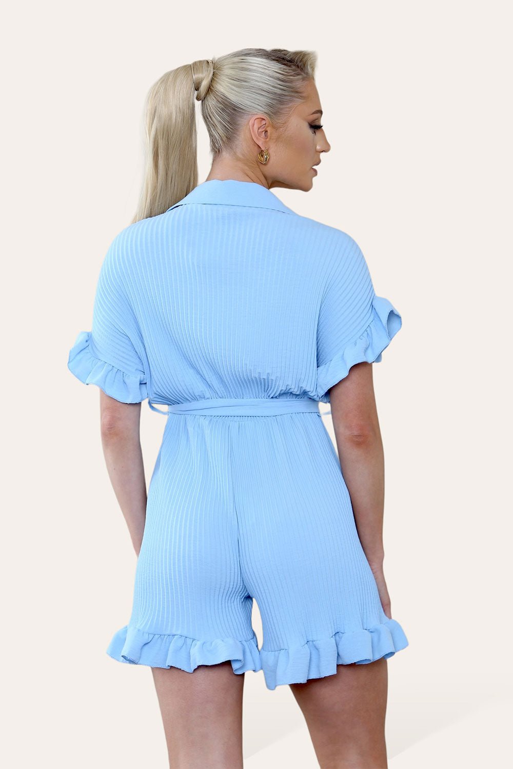 Pleated Ruffle Shirt Short Playsuit With Frill Hems Playsuits & Jumpsuits WearAll