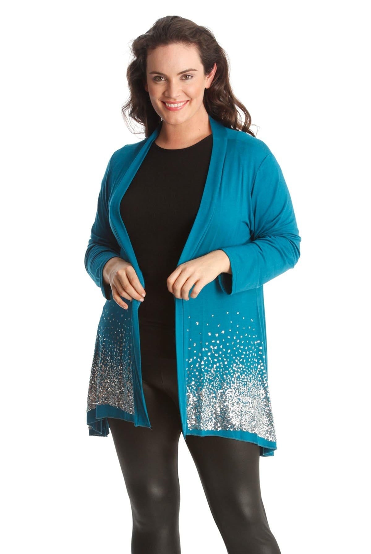 Sequin Sparkle Open Cardigan cardigan WearAll Teal 14