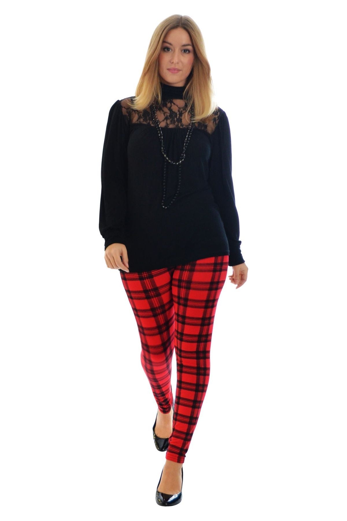 Plus Size Tartan Check Print Long Leggings Leggings WearAll