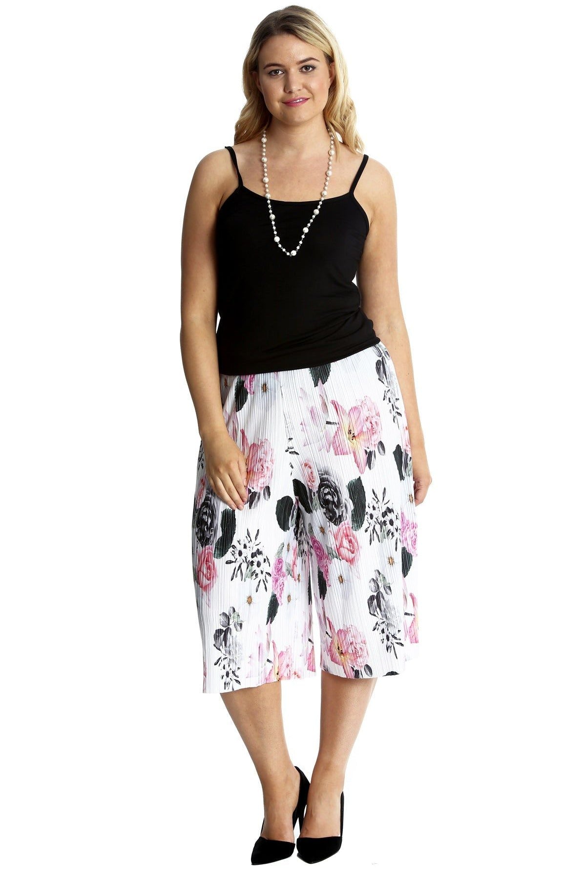 Plus Size Floral Print Crinkle Culottes Culottes WearAll