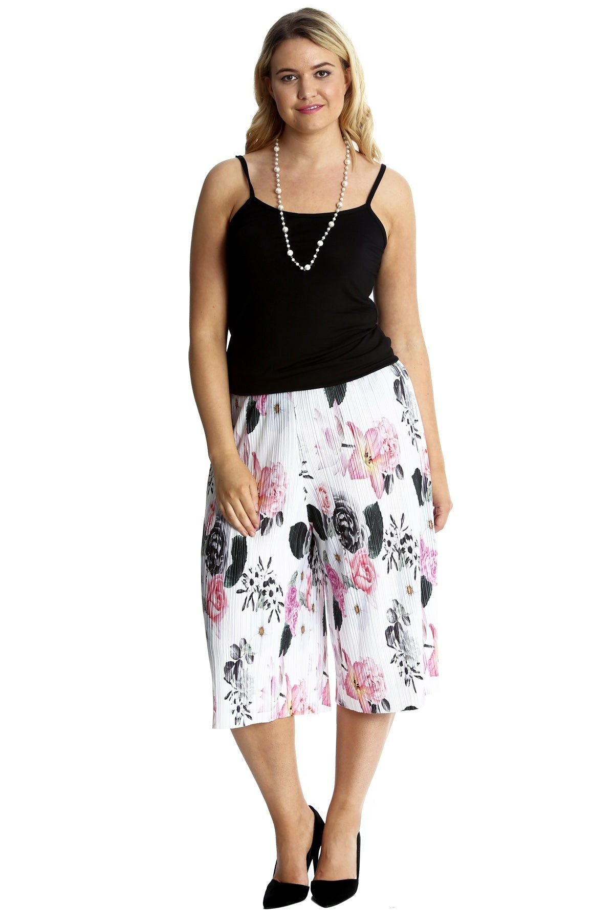 Plus Size Floral Print Crinkle Culottes Culottes WearAll