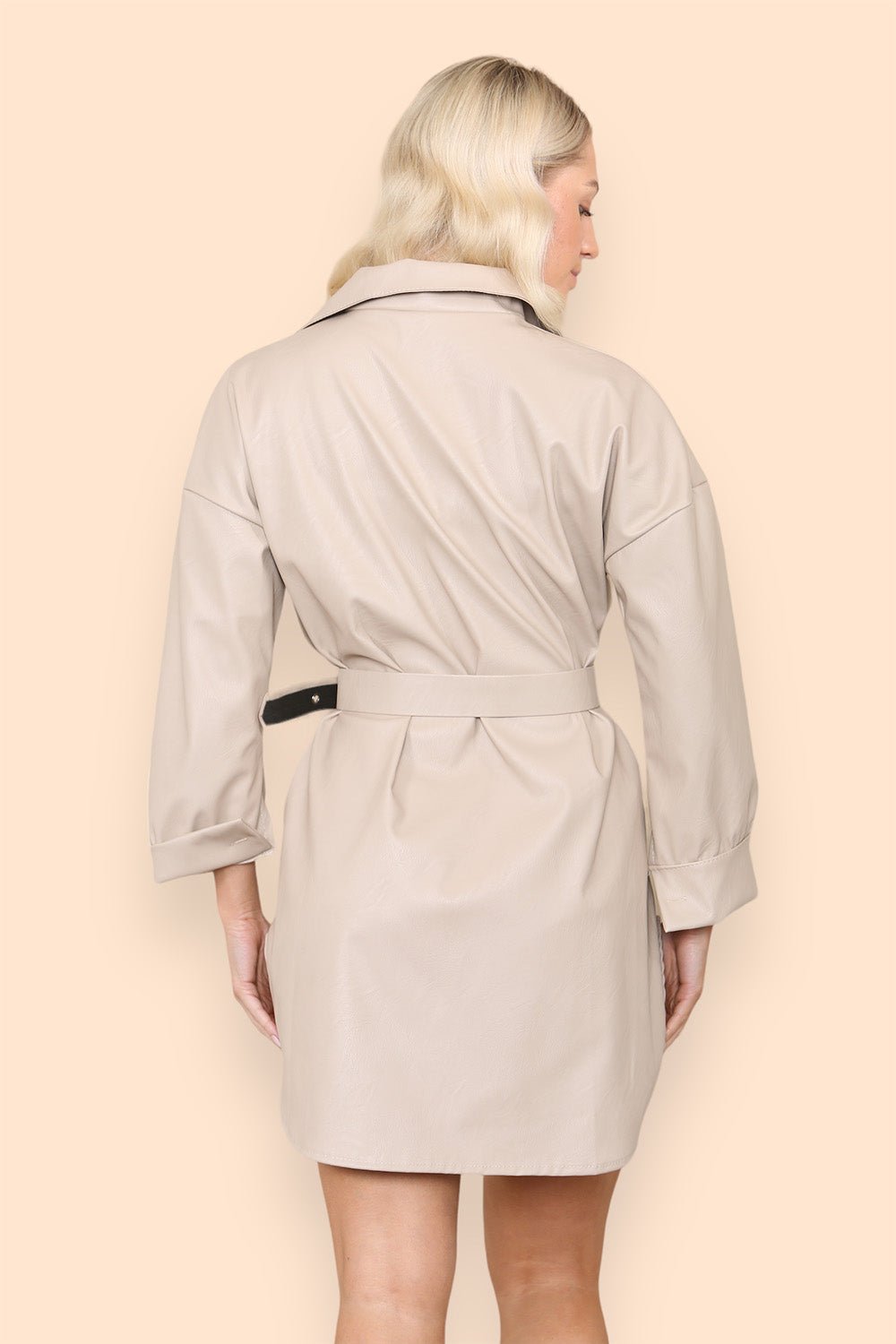 PU Faux Leather Belted Wet Look Shirt Dress Dress WearAll