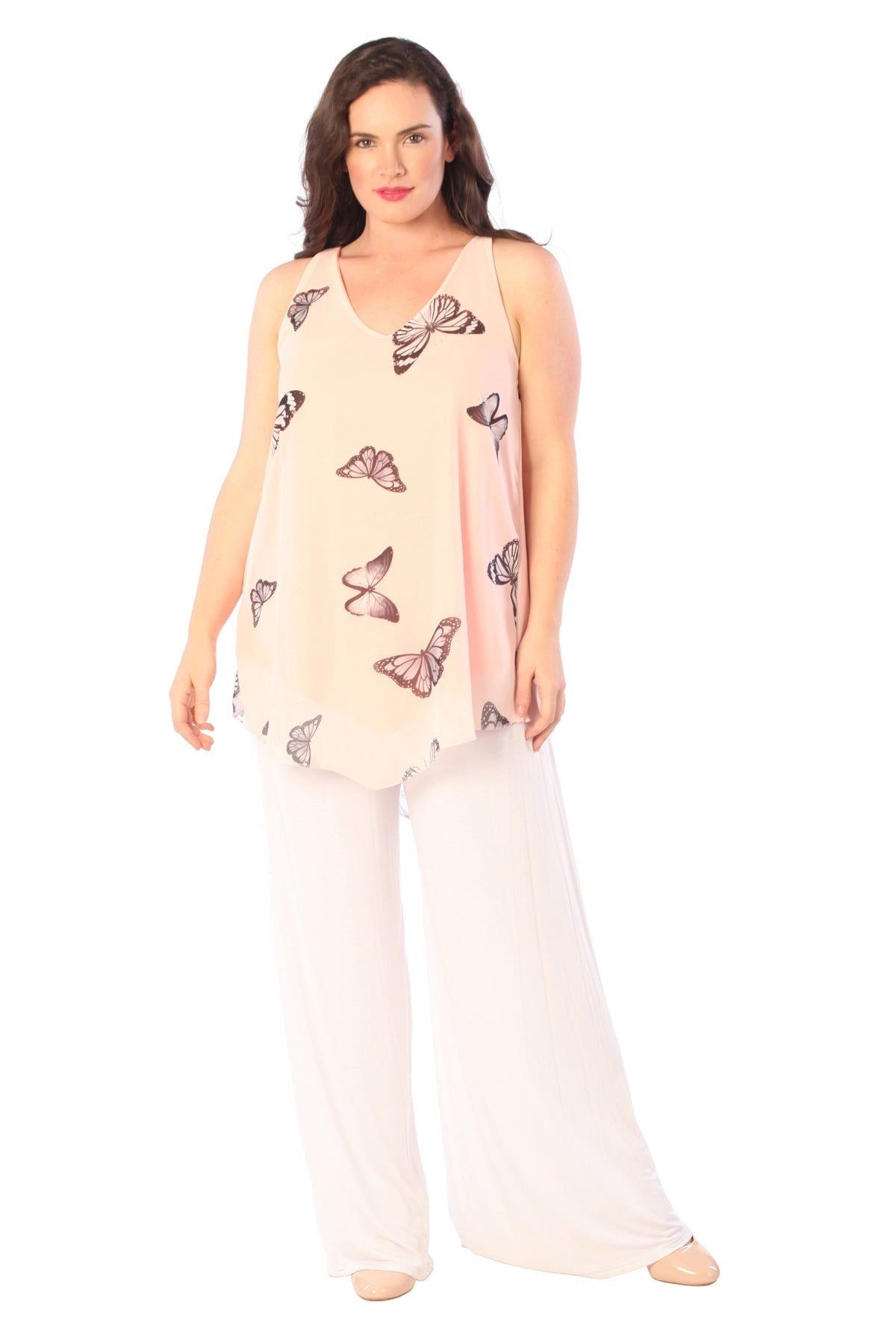Chiffon Butterfly Print Lined Vest Top Tops WearAll