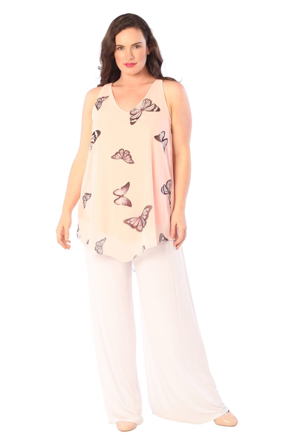 Chiffon Butterfly Print Lined Vest Top Tops WearAll